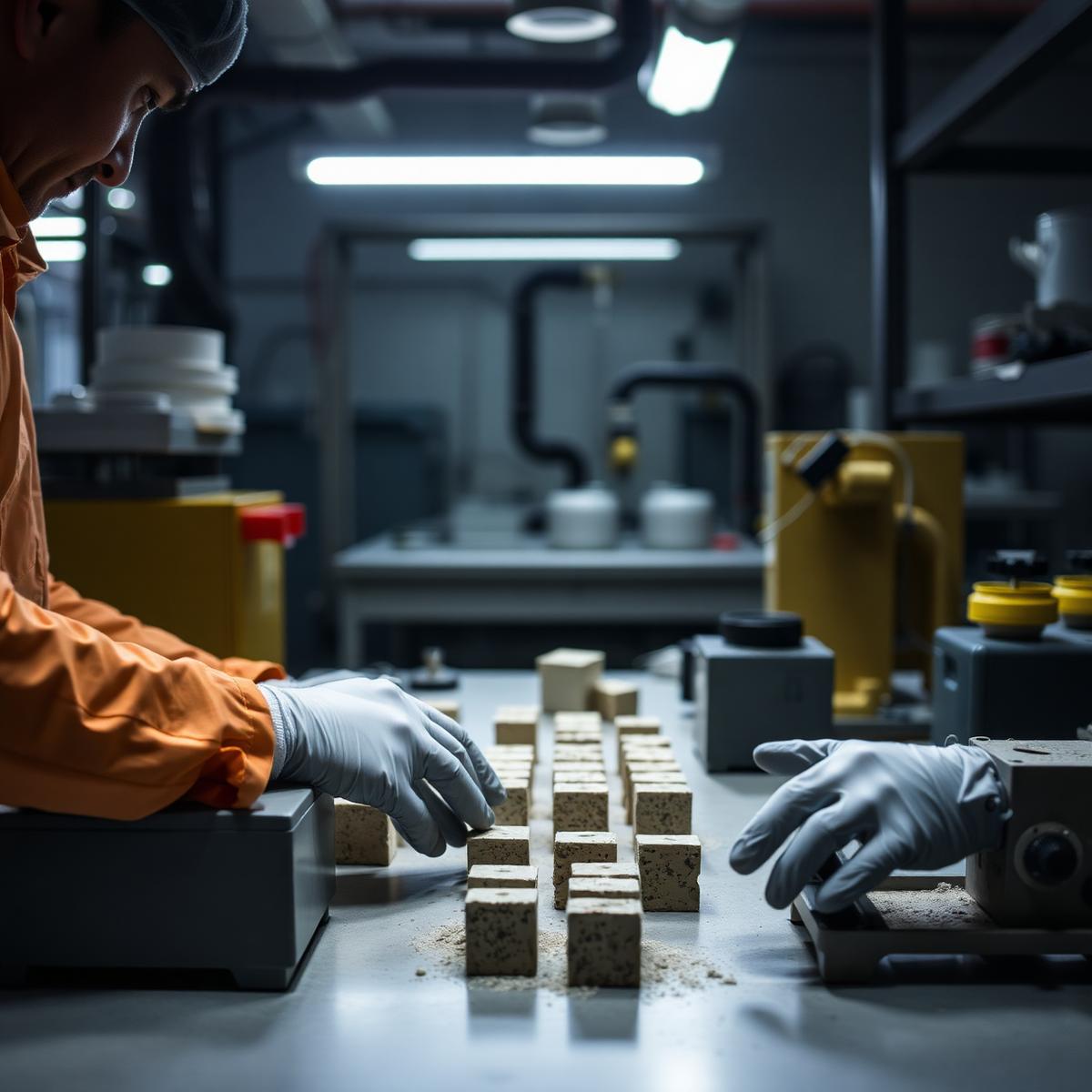 Dontex technicians testing mortar samples in the quality lab