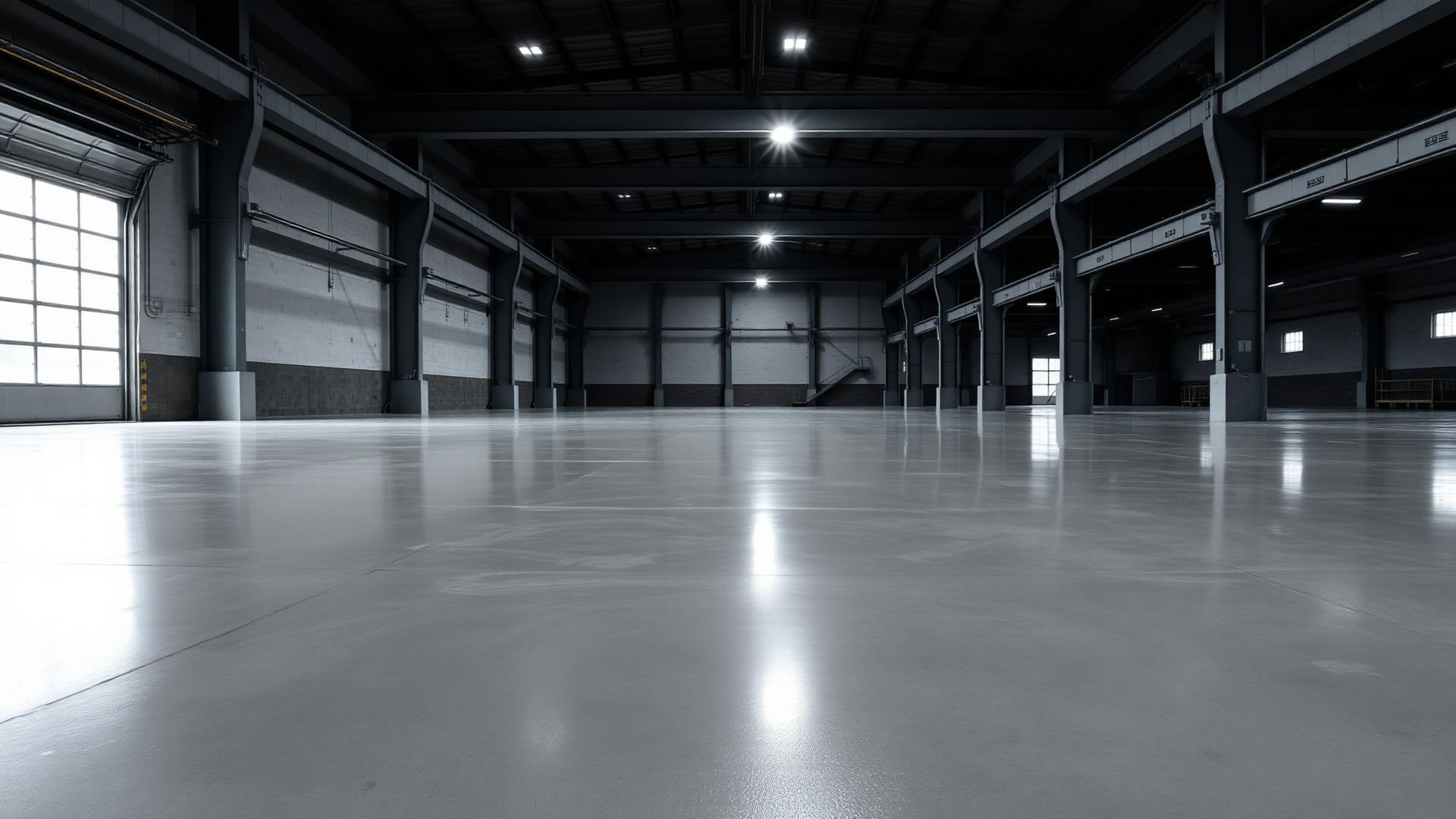 Seamless self-leveling cement floor in an industrial hall